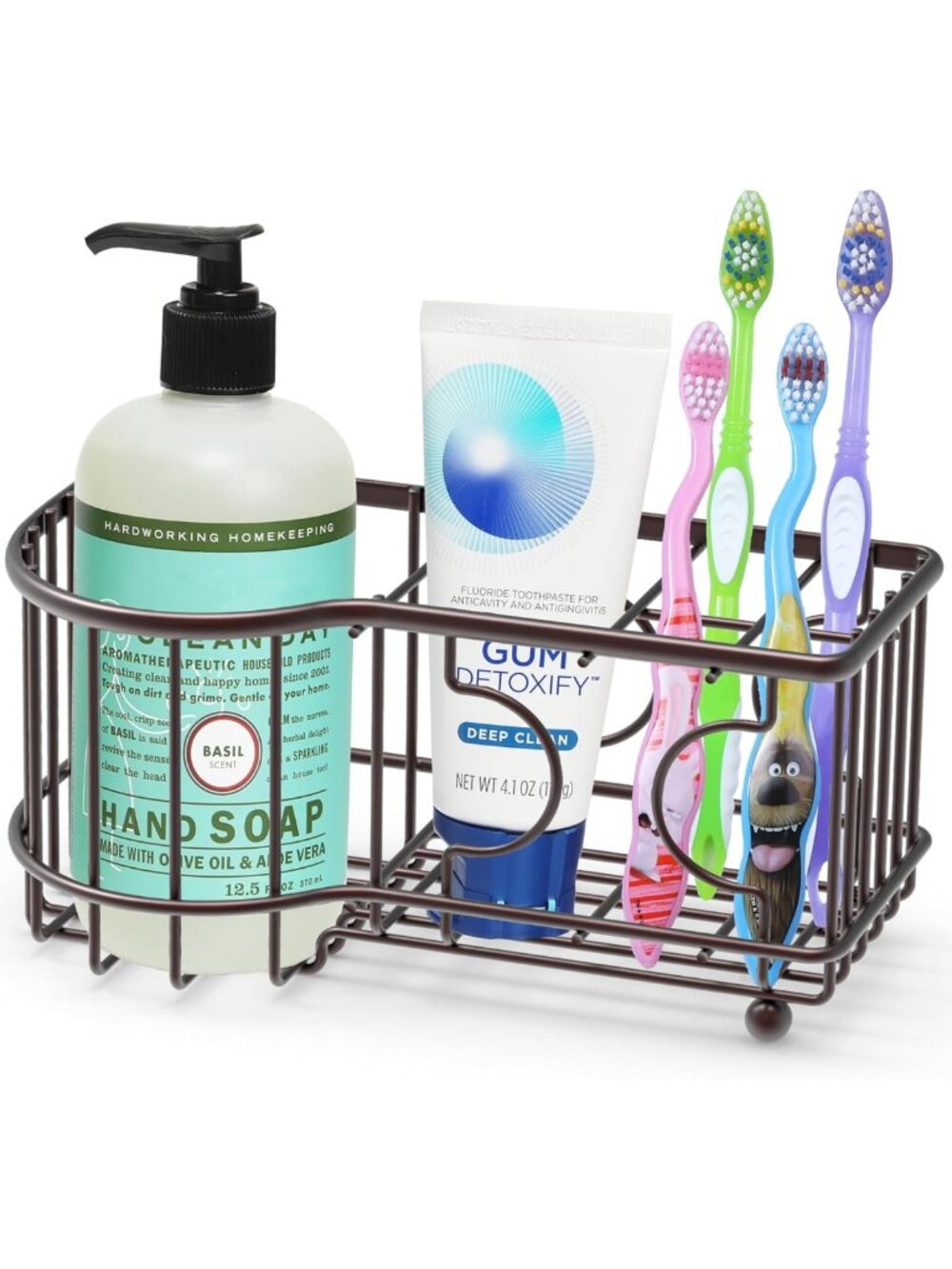 Multi-Functional 6-Slot Toothbrush Holder in Bronze - Stylish Bathroom Organizer